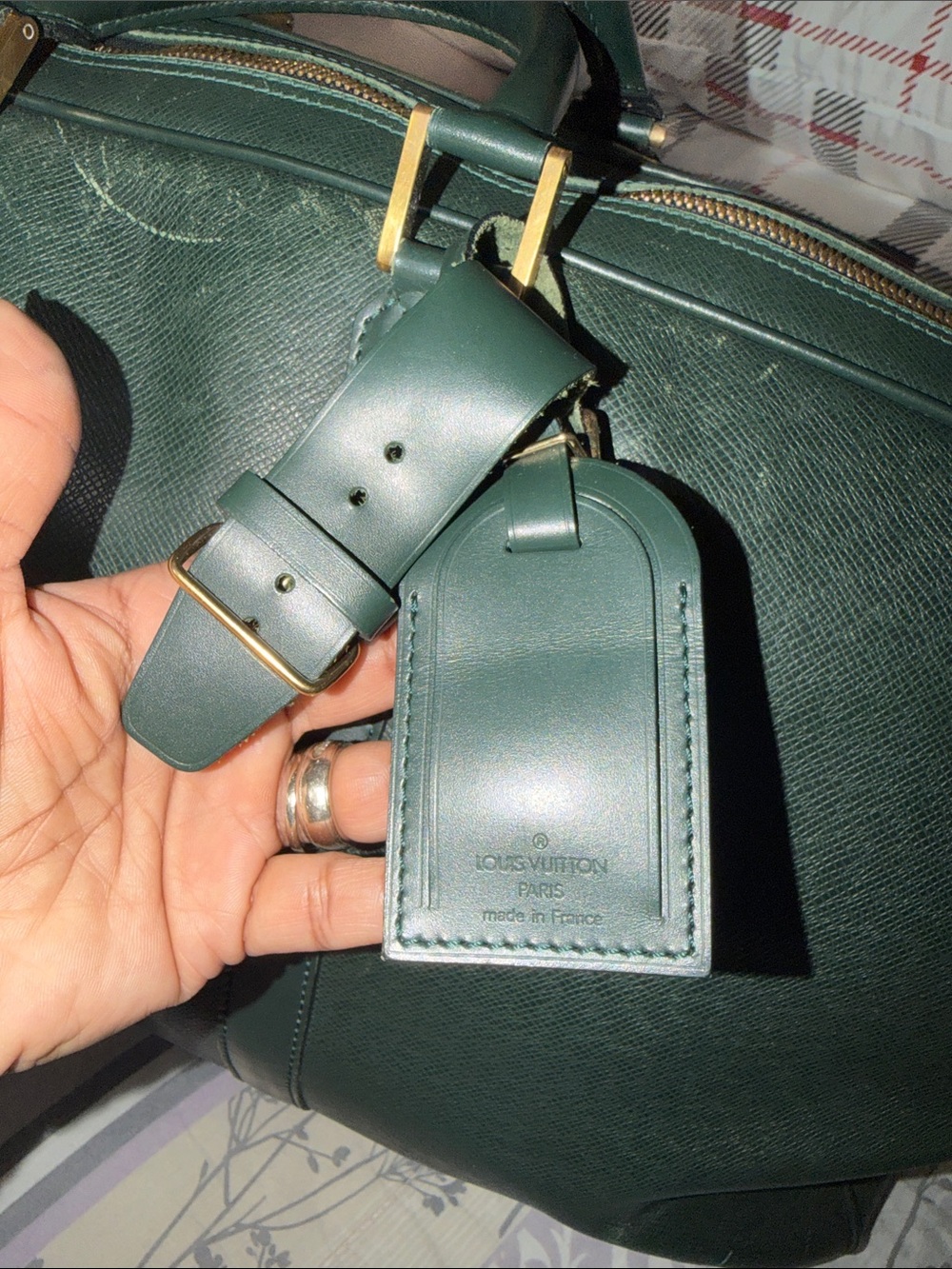 Louis Vuitton Green Leather Travel Duffel with Gold-Tone Hardware . - Picture 2 of 12